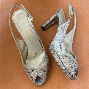 Stuart Weitzman Snakeskin Peep-Toe Slingback Heels Size 7 1/2